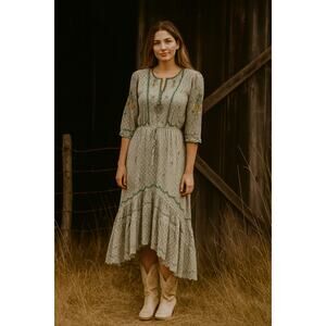 Lucky Brand Women S Embroidered Asymmetrical Dress Forest Peasant Boho Hippie